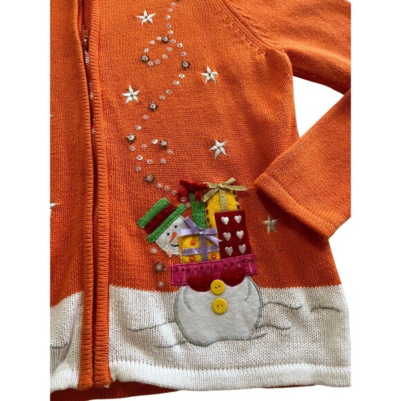 VTG Tiara international Snowman Christmas Collection Beaded Knit Sweater Zip XL - Picture 5 of 8